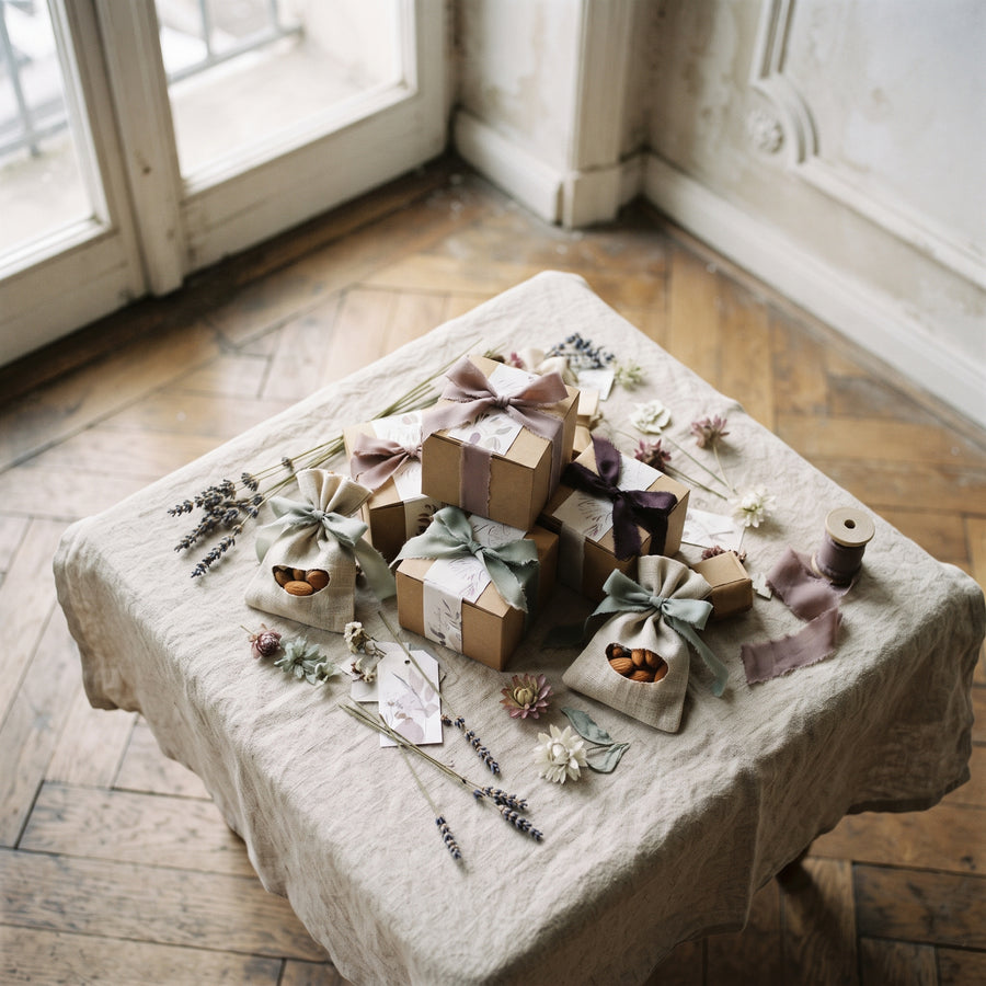 Gastgeschenke, Säckchen, Schachteln, Saatpapier, Gläser